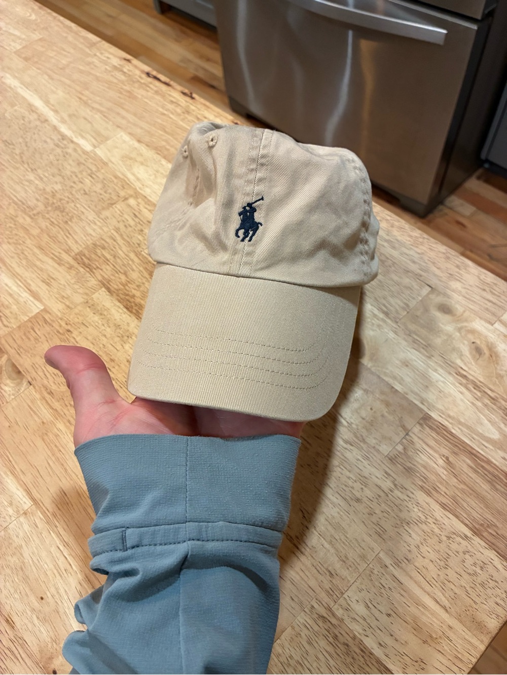Ralph Lauren Polo Hat Cap Unisex AdjustableStrapBack Beige Polo Pony Blue Logo